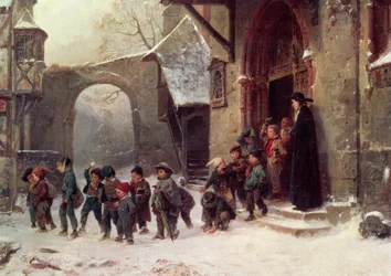 雪景色：学校を離れる子供たち、1853年